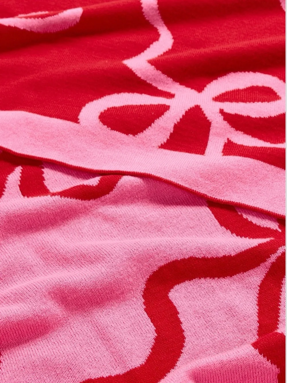 LoveShackFancy Pink and Red Ribbon Bow Knit Blanket - Picture 2 of 4